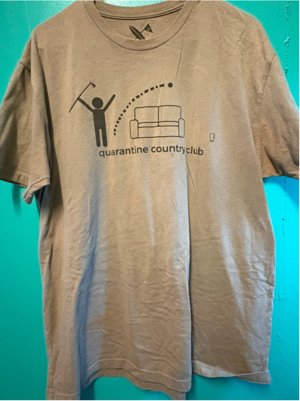 Men's Surf and Turf Golf brand Quarantine Country Club Graphic Tee, XL, Beige